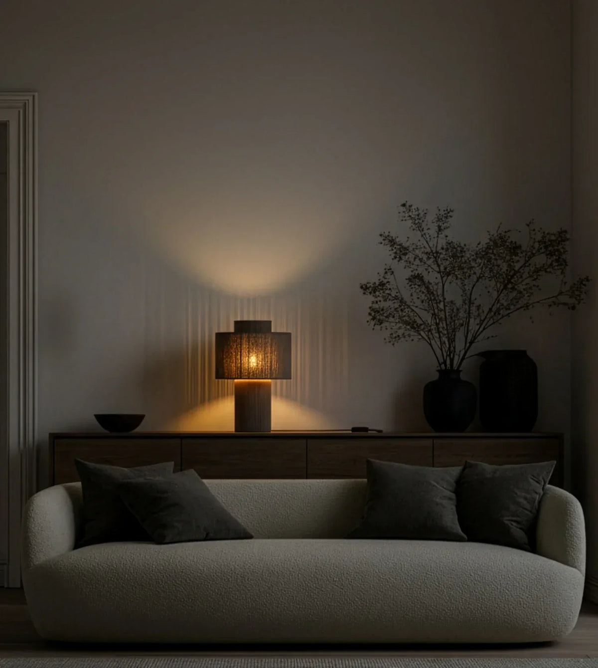 Table Lamp | Ribbed Cotton Shade | Warm Ambient Light | 25 × 39.3 cm