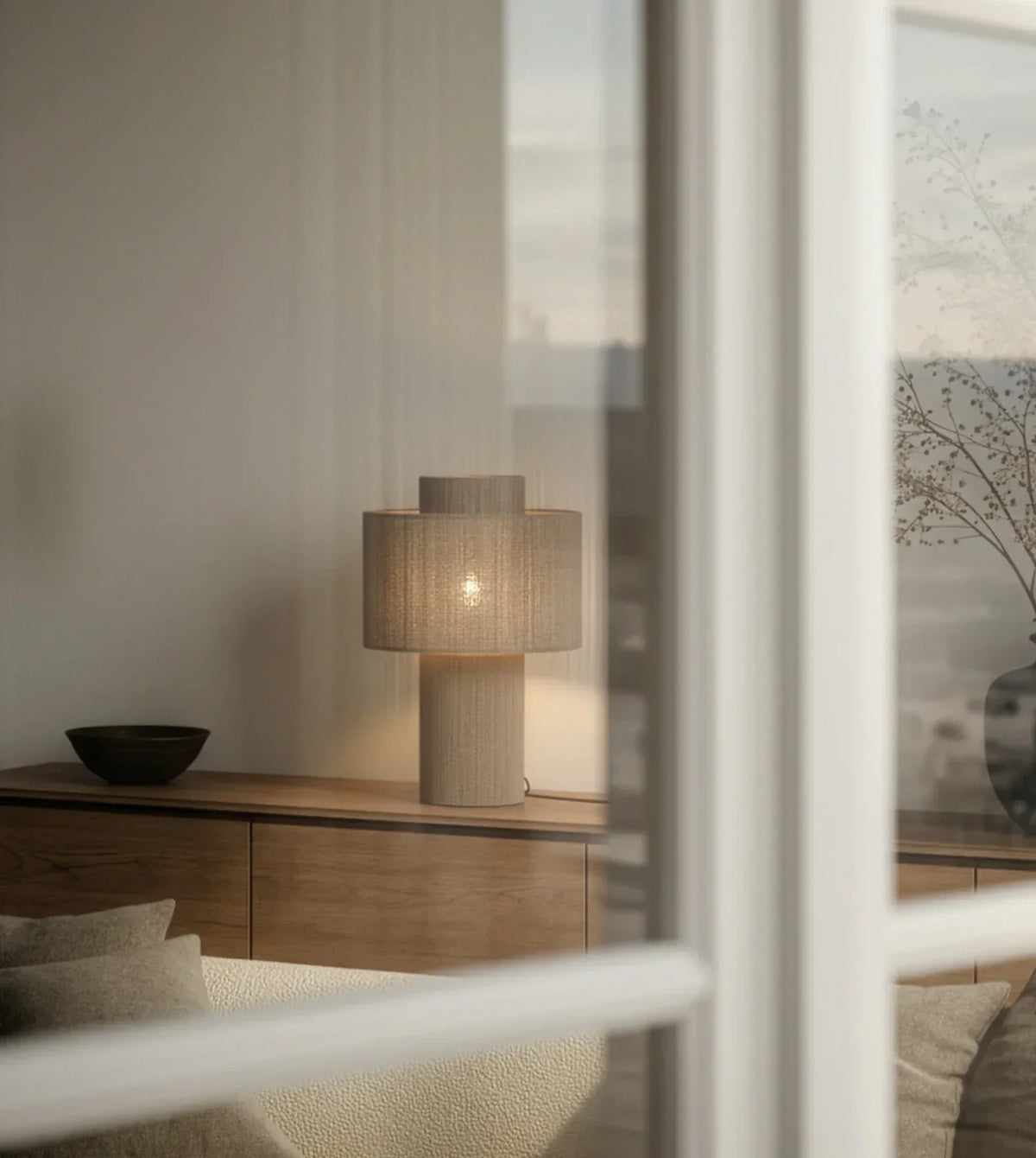 Table Lamp | Ribbed Cotton Shade | Warm Ambient Light | 25 × 39.3 cm