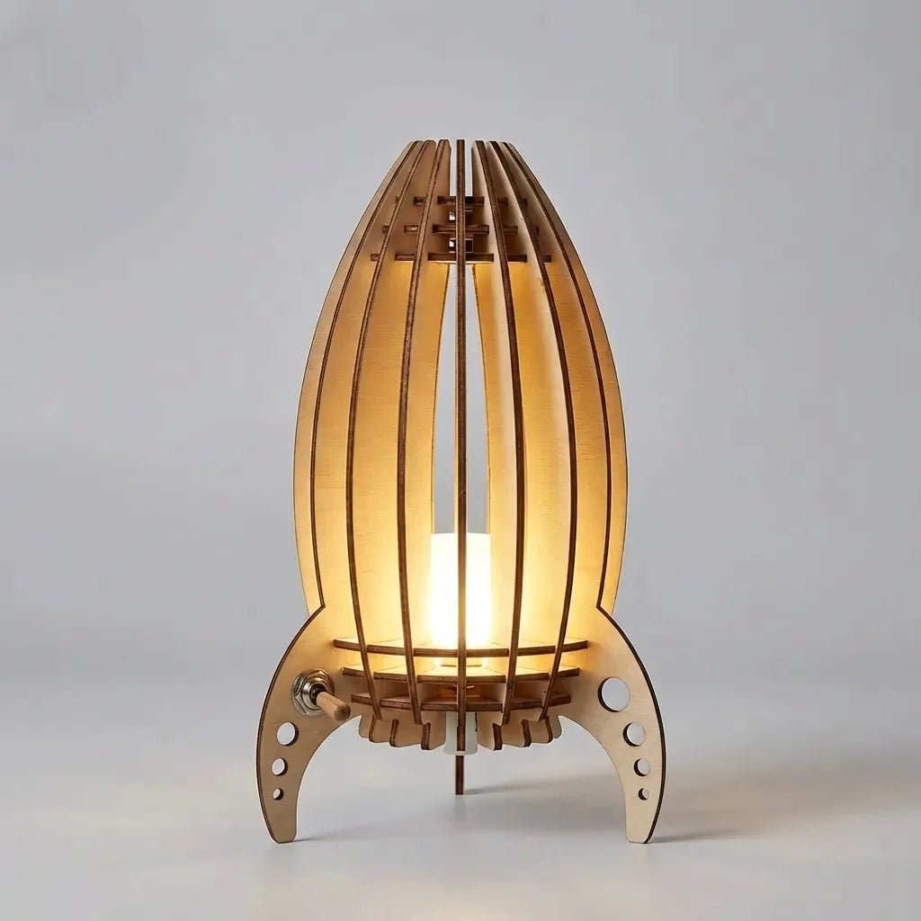 Table Lamp | Rocket Silhouette & Warm Ambient Light & Handcrafted Beech Wood