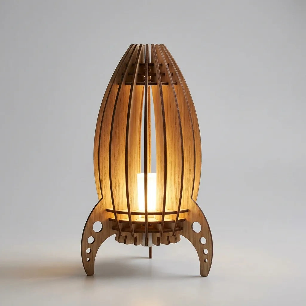 Table Lamp | Rocket Silhouette & Warm Ambient Light & Handcrafted Beech Wood