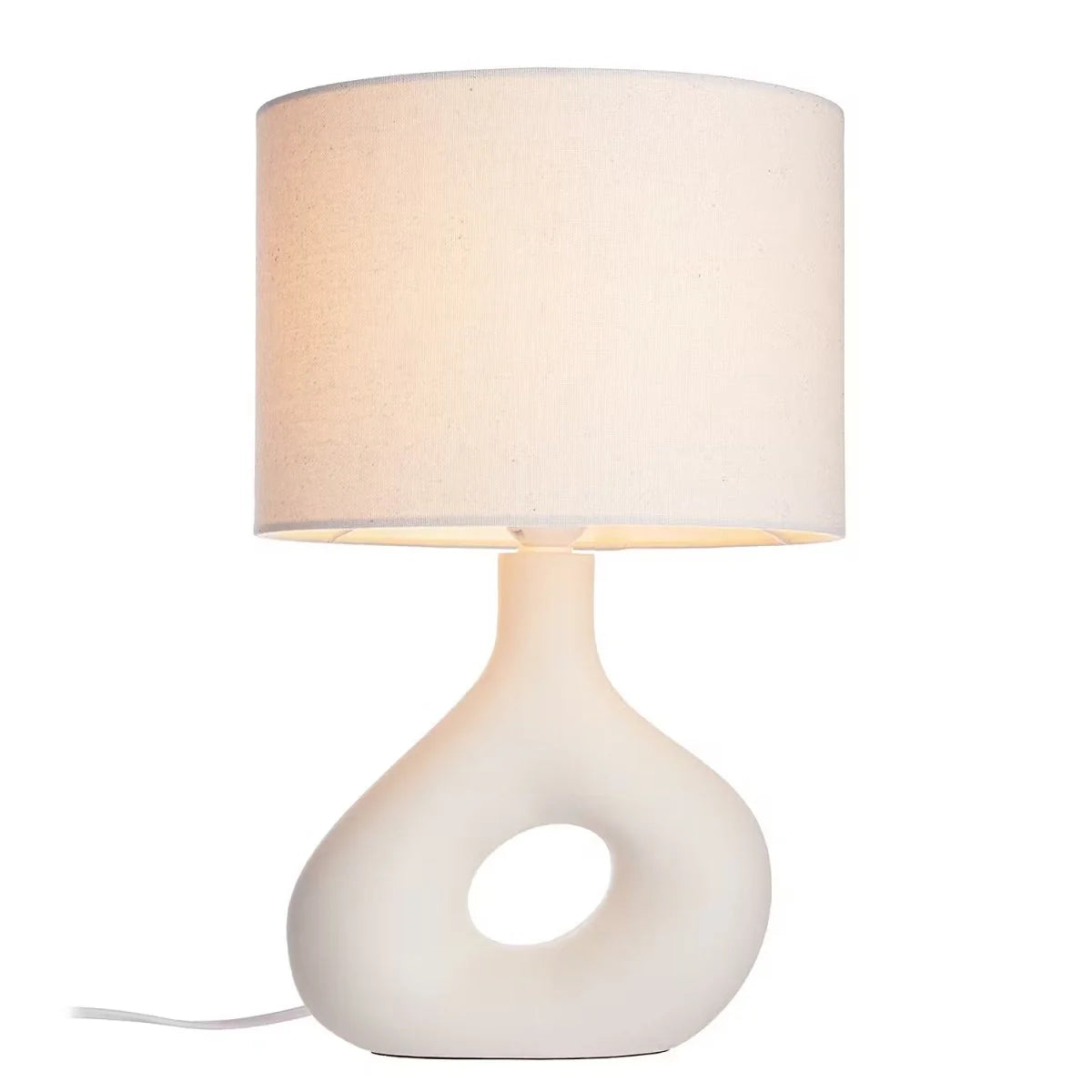 Table Lamp | Sculptural Ceramic Base & Fabric Shade | 28 cm Height