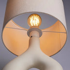 Table Lamp | Sculptural Ceramic Base & Fabric Shade | 28 cm Height