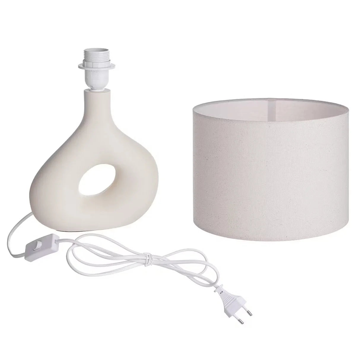 Table Lamp | Sculptural Ceramic Base & Fabric Shade | 28 cm Height