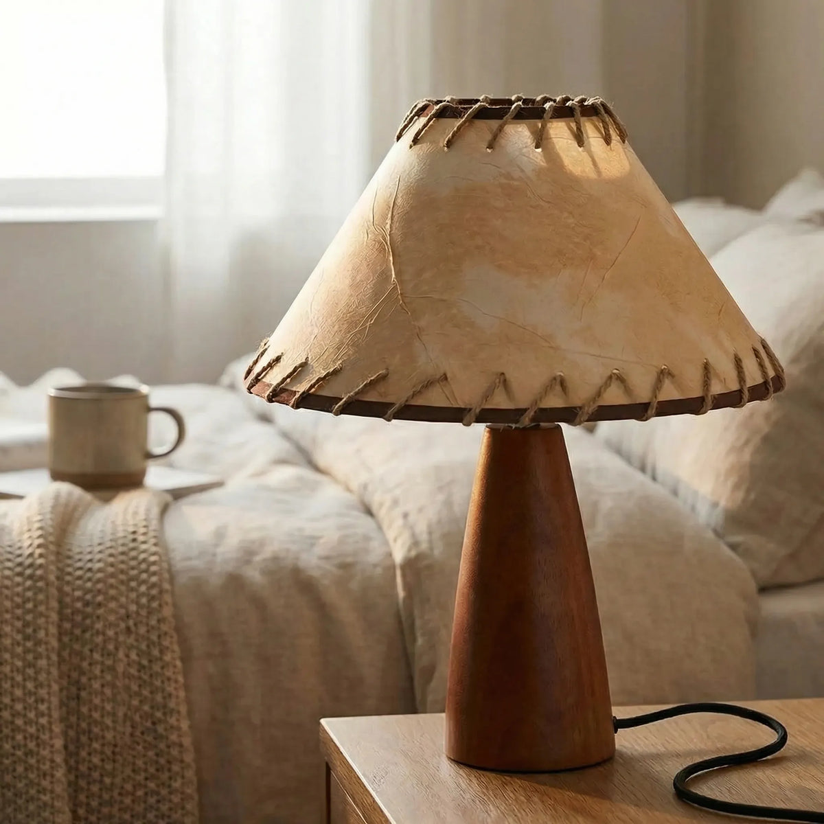 Table Lamp | Solid Wood Base & Woven Shade