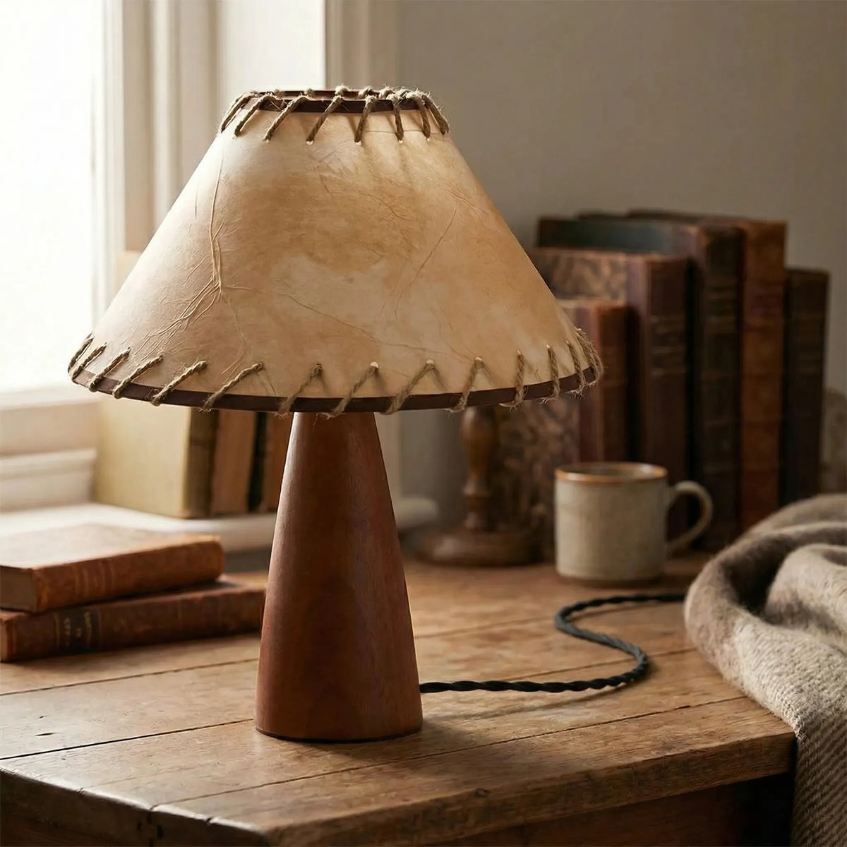 Table Lamp | Solid Wood Base & Woven Shade