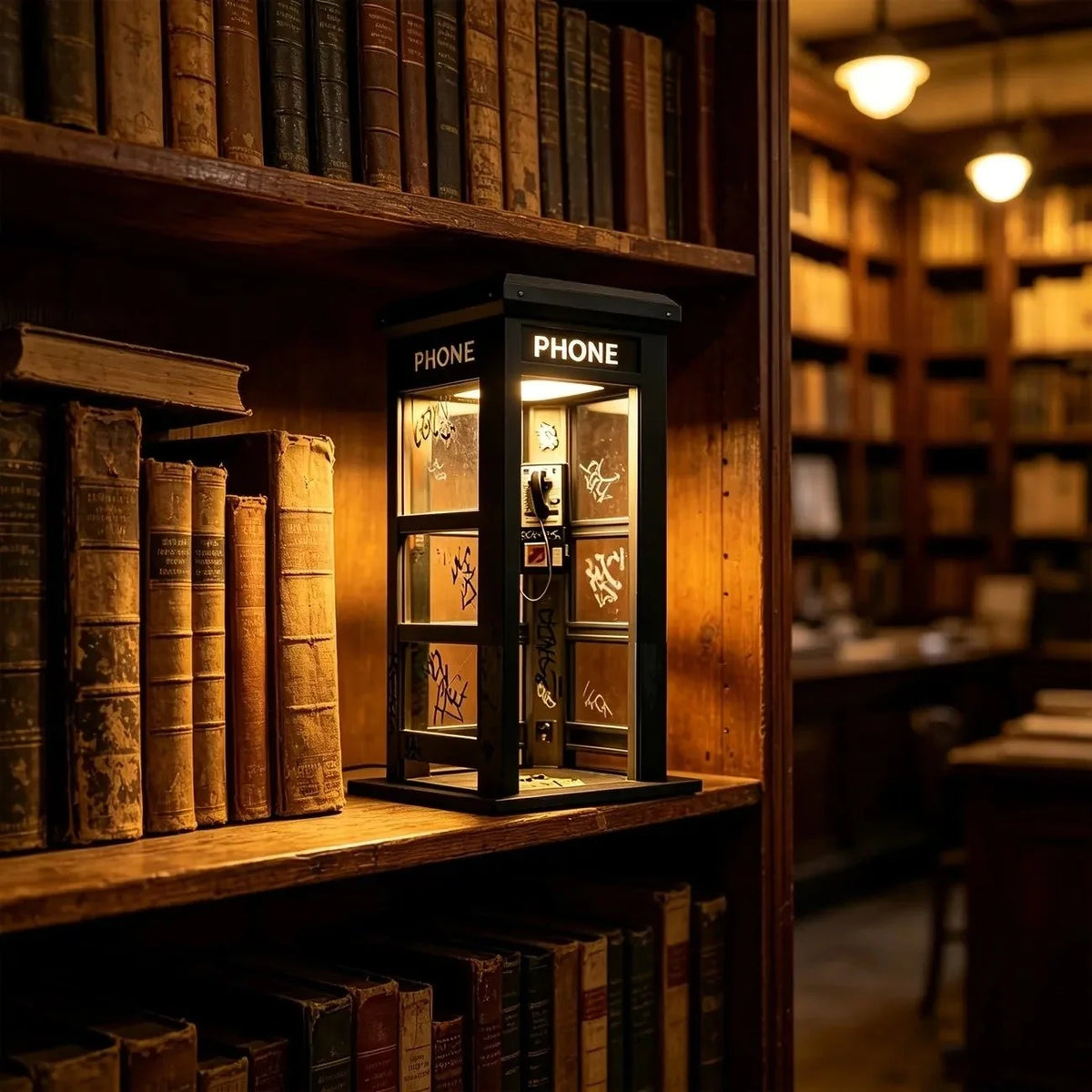 Table Lamp | Vintage Phone Booth Design & Warm Ambient Light | Battery-Powered