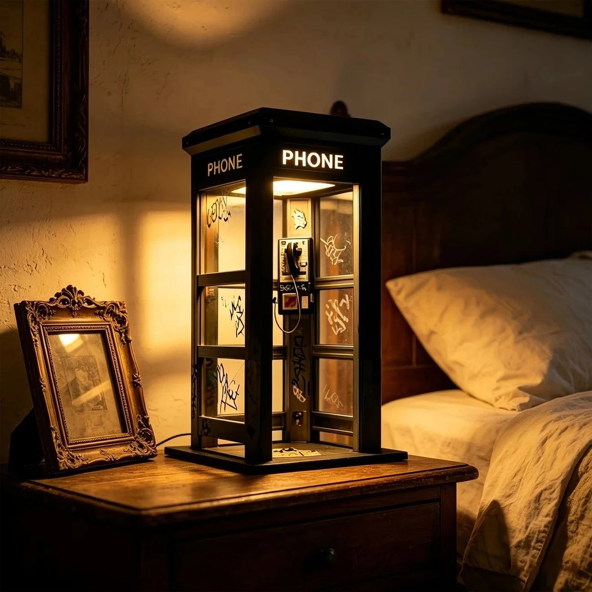 Table Lamp | Vintage Phone Booth Design & Warm Ambient Light | Battery-Powered