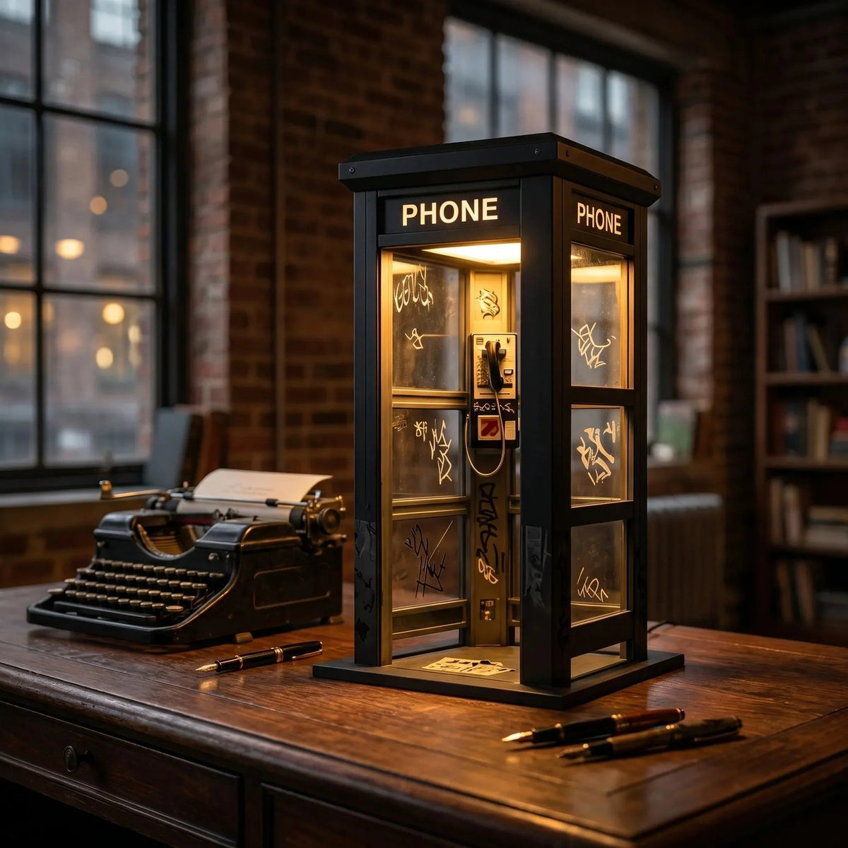 Table Lamp | Vintage Phone Booth Design & Warm Ambient Light | Battery-Powered