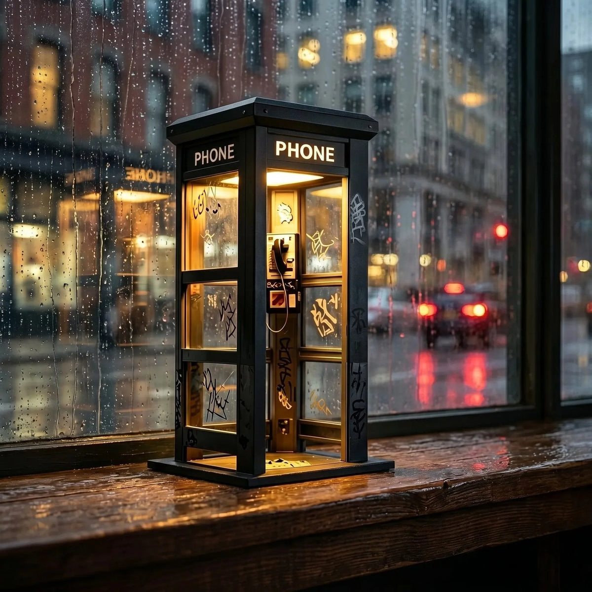 Table Lamp | Vintage Phone Booth Design & Warm Ambient Light | Battery-Powered