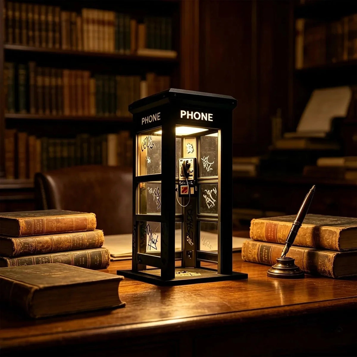 Table Lamp | Vintage Phone Booth Design & Warm Ambient Light | Battery-Powered