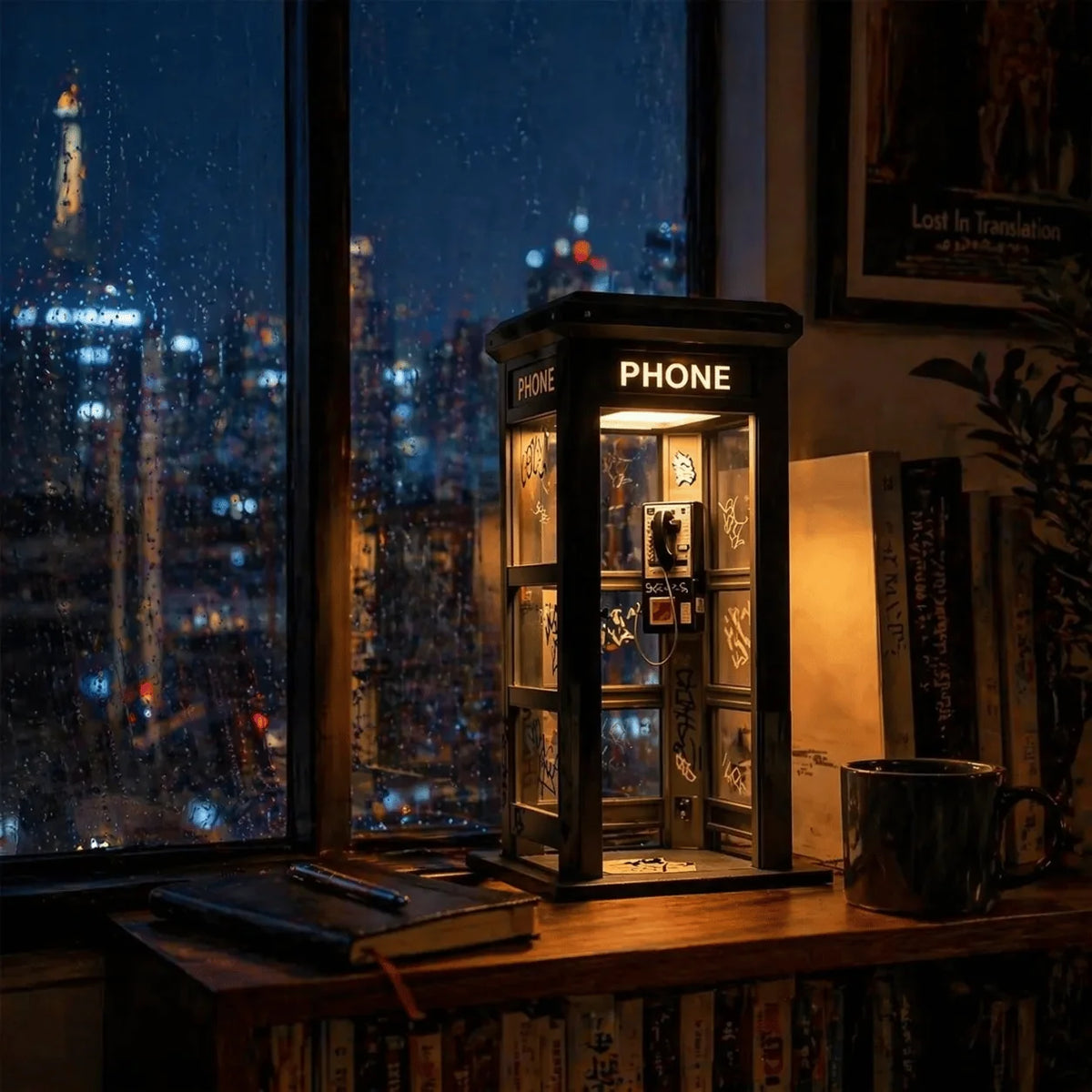 Table Lamp | Vintage Phone Booth Design & Warm Ambient Light | Battery-Powered