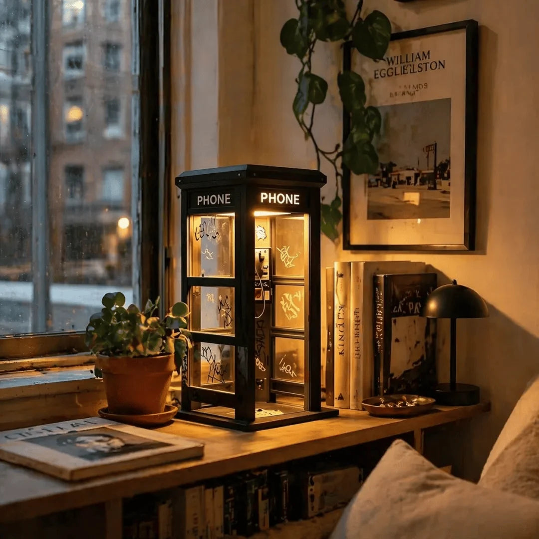 Table Lamp | Vintage Phone Booth Design & Warm Ambient Light | Battery-Powered