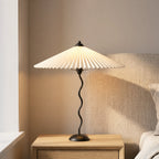 Table Lamp | Wavy Metal Base & Wide Pleated Shade