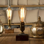 Table Lamp | Industrial Exposed Bulbs | Antique Metal Base