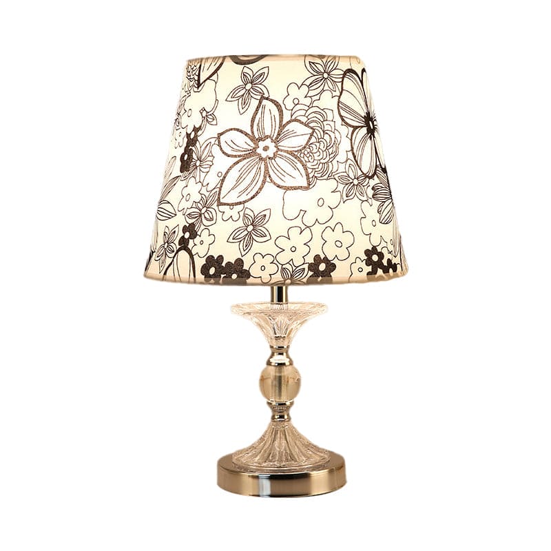 Table Lamp | Floral Pattern Glass Shade | Metal Base
