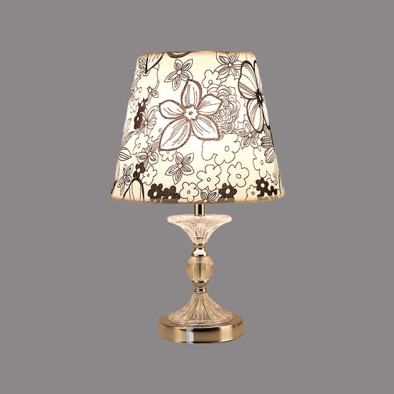 Table Lamp | Floral Pattern Glass Shade | Metal Base