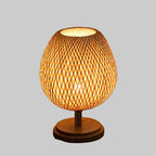 Bedside Lamp | Handwoven Rattan Shade | Solid Wood Base