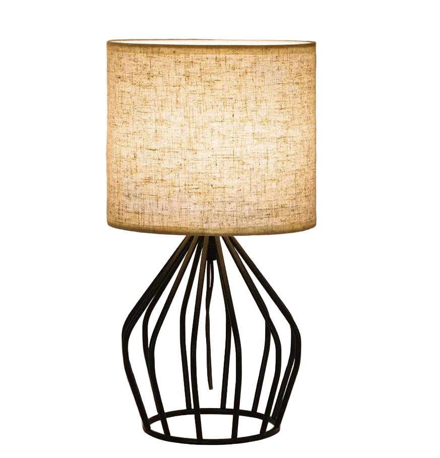 Table Lamp | Linen Fabric Shade & Black Metal Base | Minimalist
