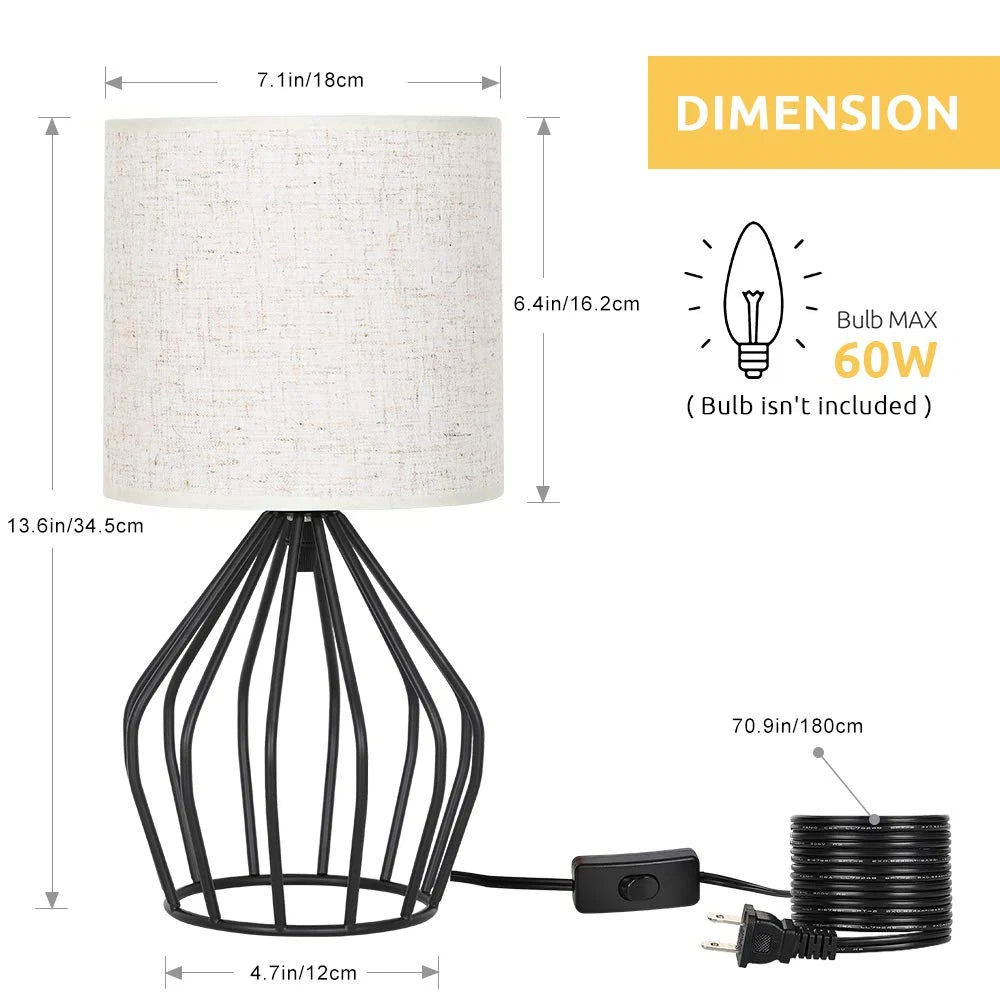 Table Lamp | Linen Fabric Shade & Black Metal Base | Minimalist