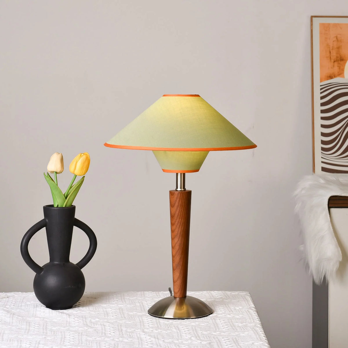 Table Lamp | Wood Base & Fabric Shade | 30 x 44 cm