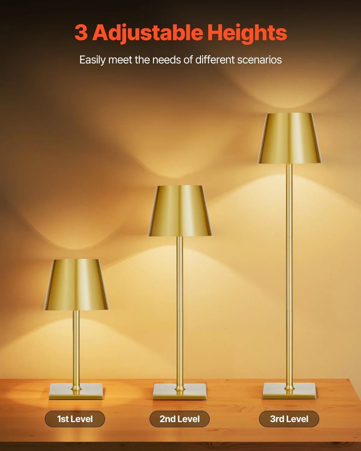 Table Lamps | Cordless & Rechargeable Gold-Tone | Set of 2