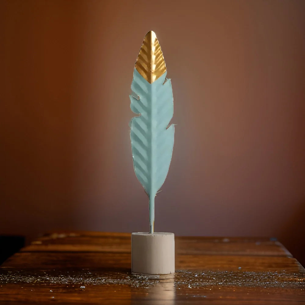 Table Ornament | Wood & Iron Feather & Leaf Photo Holder