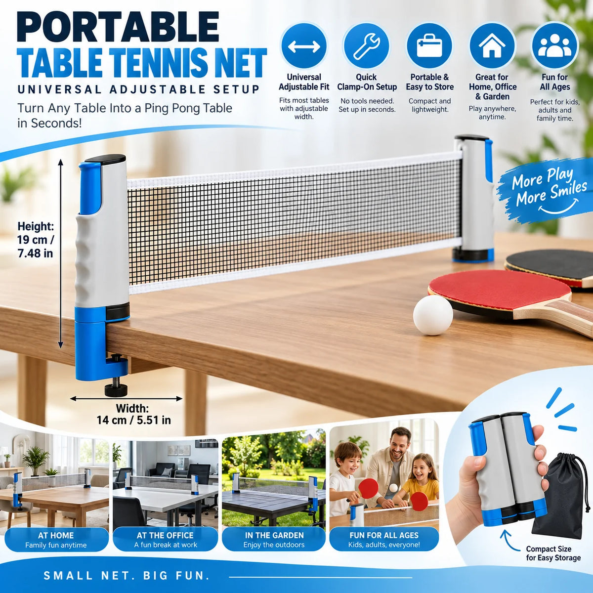 Table Tennis Net | Clamp-On Adjustable & Portable | Fits Most Tables