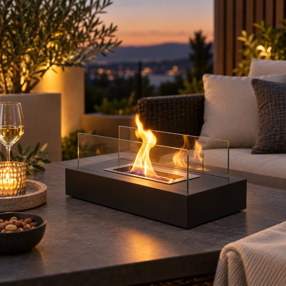 Tabletop Fireplace | Portable Tempered Glass & Ethanol-Fueled | Indoor/Outdoor