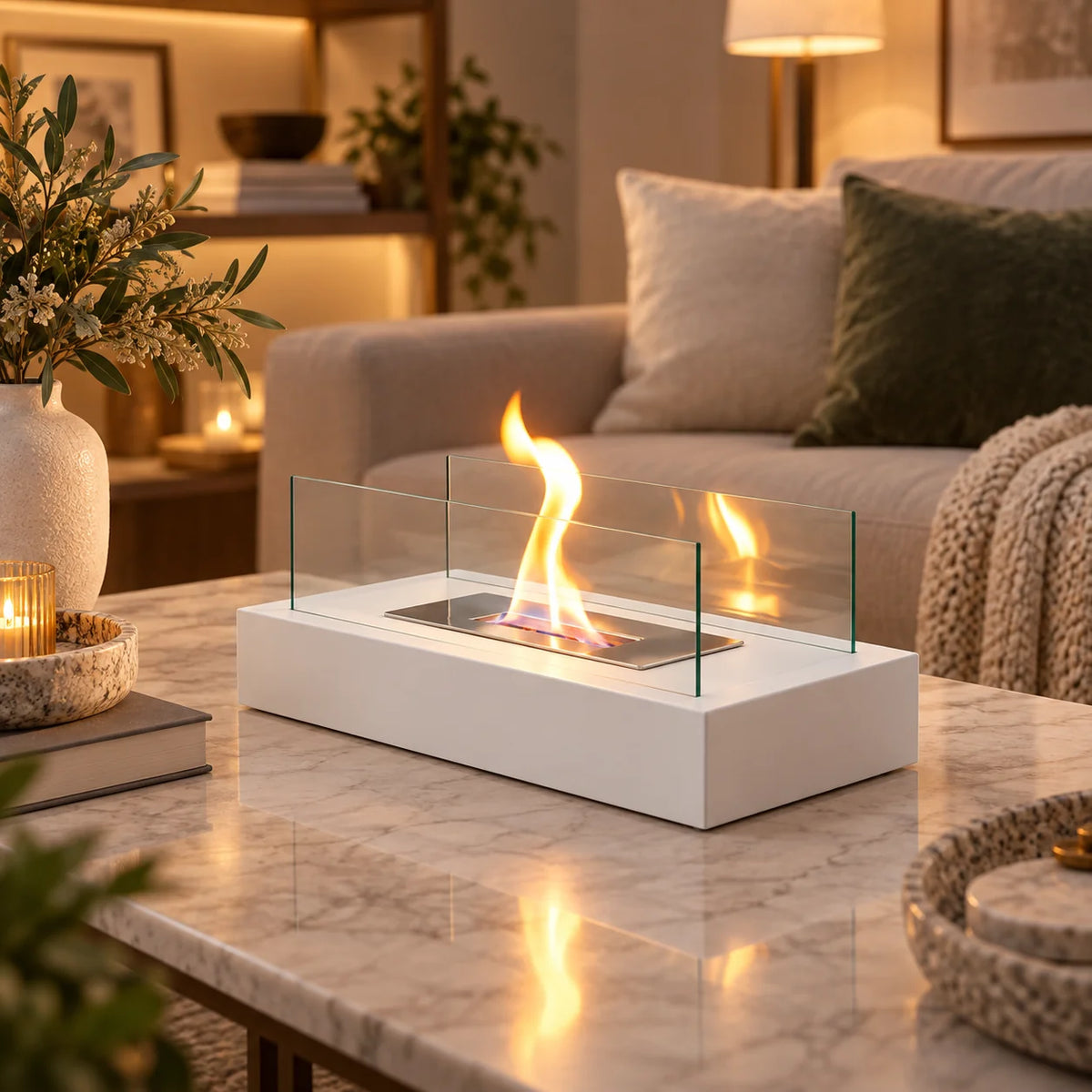 Tabletop Fireplace | Portable Tempered Glass & Ethanol-Fueled | Indoor/Outdoor