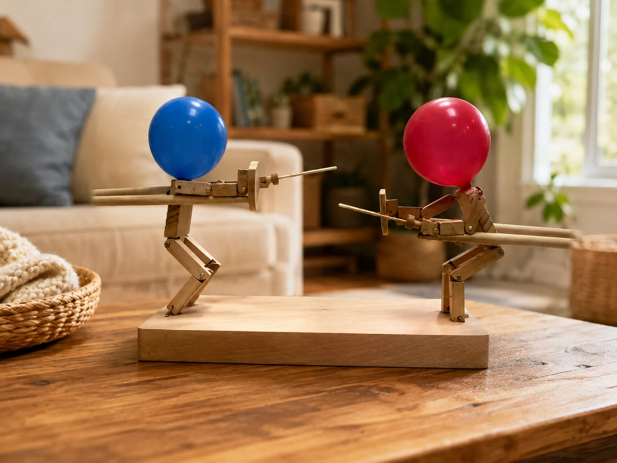 Tabletop Game | Handmade Wood Puppets & Two Swords | 2 Players