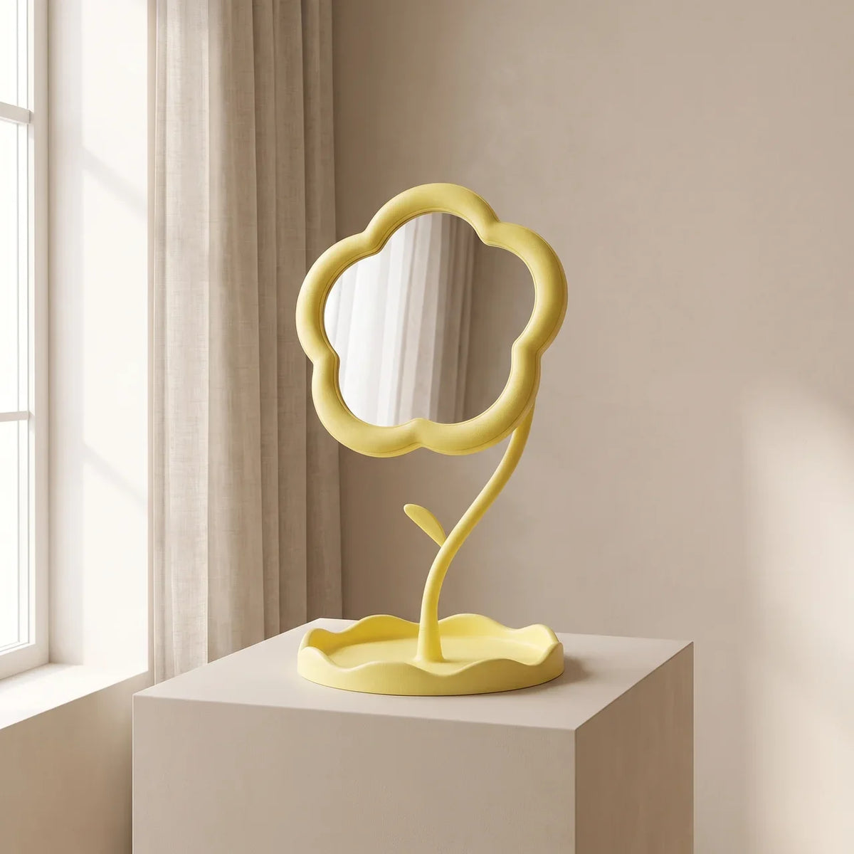 Tabletop Vanity Mirror | Flower Frame & Scalloped Jewellery Tray