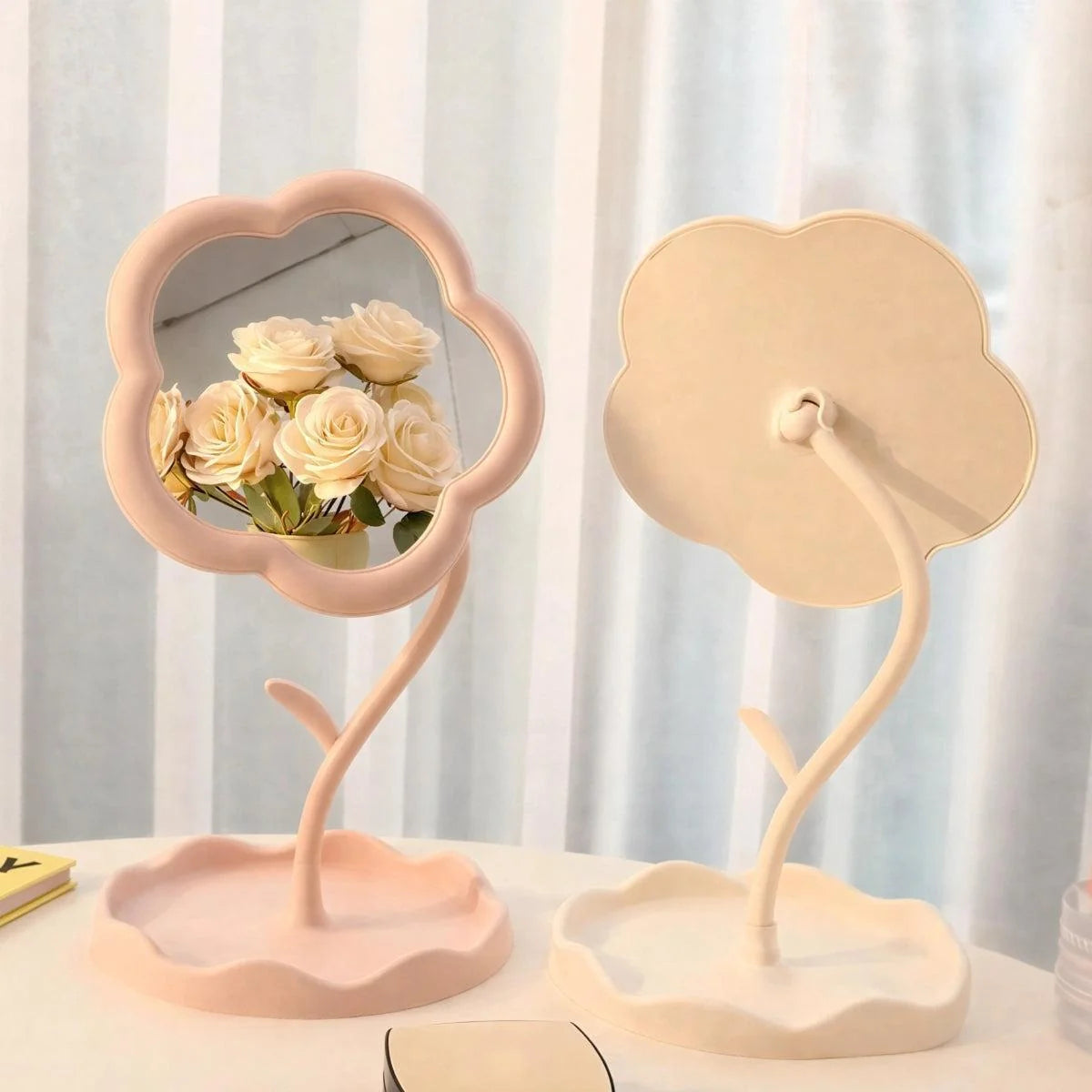 Tabletop Vanity Mirror | Flower Frame & Scalloped Jewellery Tray