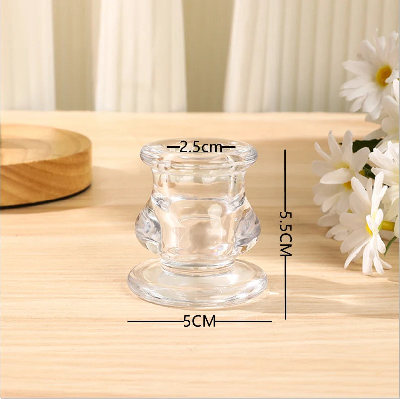 Taper Candle Holder | Ribbed Clear Glass & Weighted Base | Fits Standard Tapers