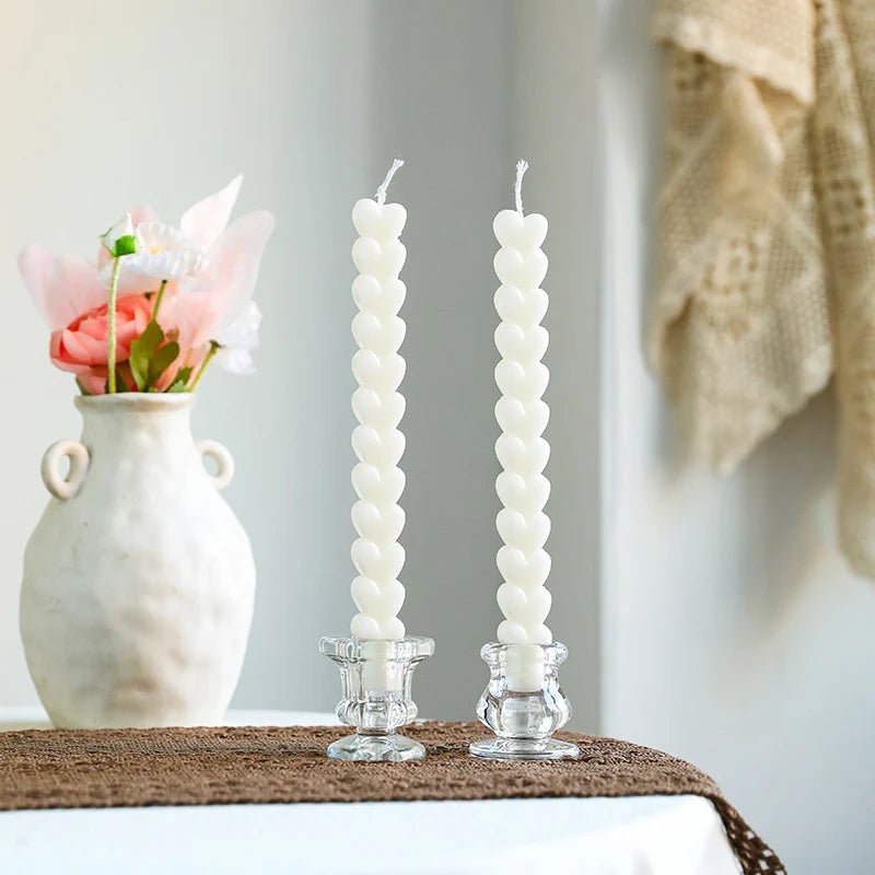Taper Candle Holder | Ribbed Clear Glass & Weighted Base | Fits Standard Tapers