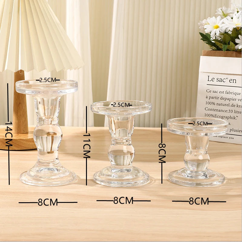 Taper Candle Holder | Ribbed Clear Glass & Weighted Base | Fits Standard Tapers