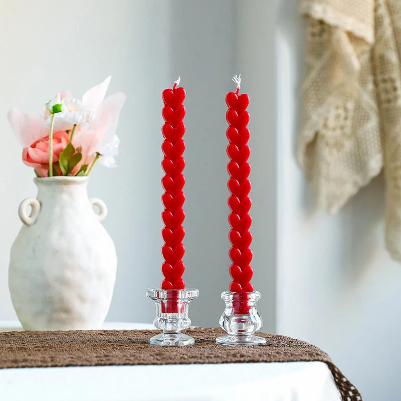 Taper Candle Holder | Ribbed Clear Glass & Weighted Base | Fits Standard Tapers