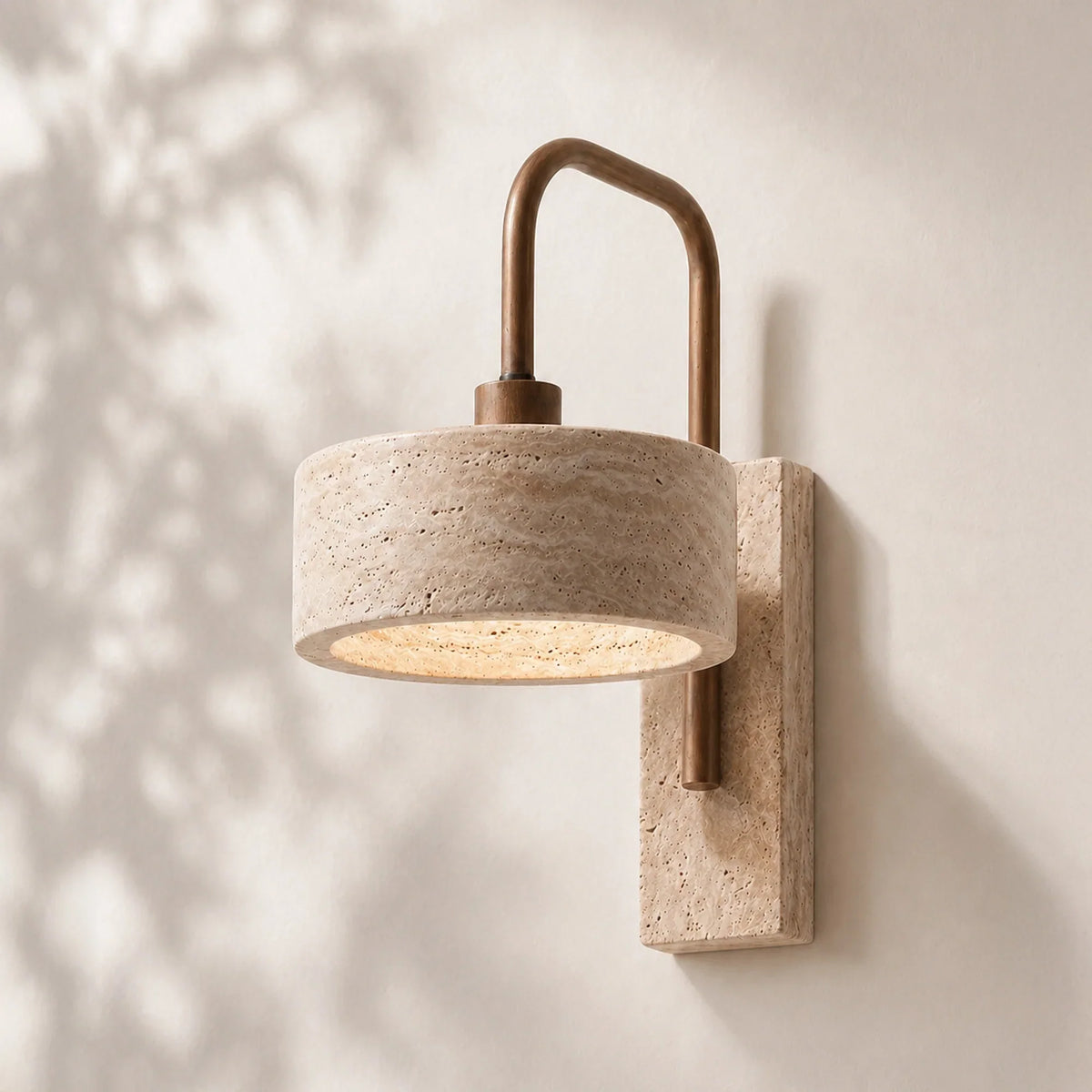 Tavik Vintage Rustic Travertine Cylinder Wall Lamp