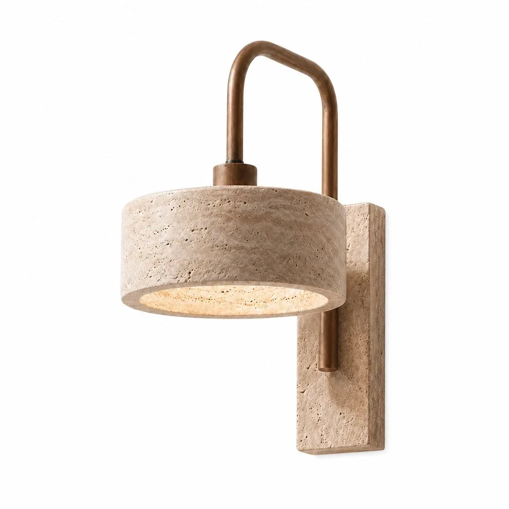Tavik Vintage Rustic Travertine Cylinder Wall Lamp