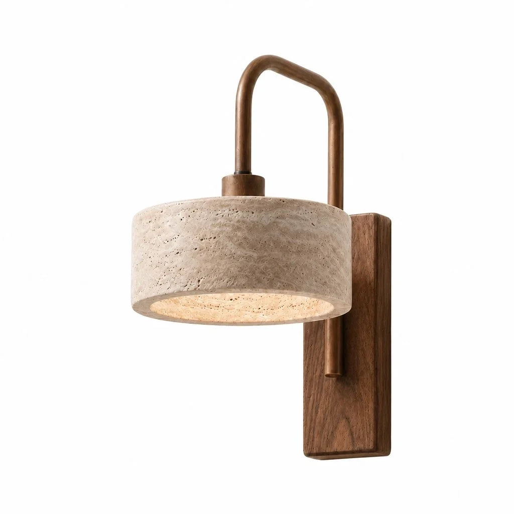 Tavik Vintage Rustic Travertine Cylinder Wall Lamp