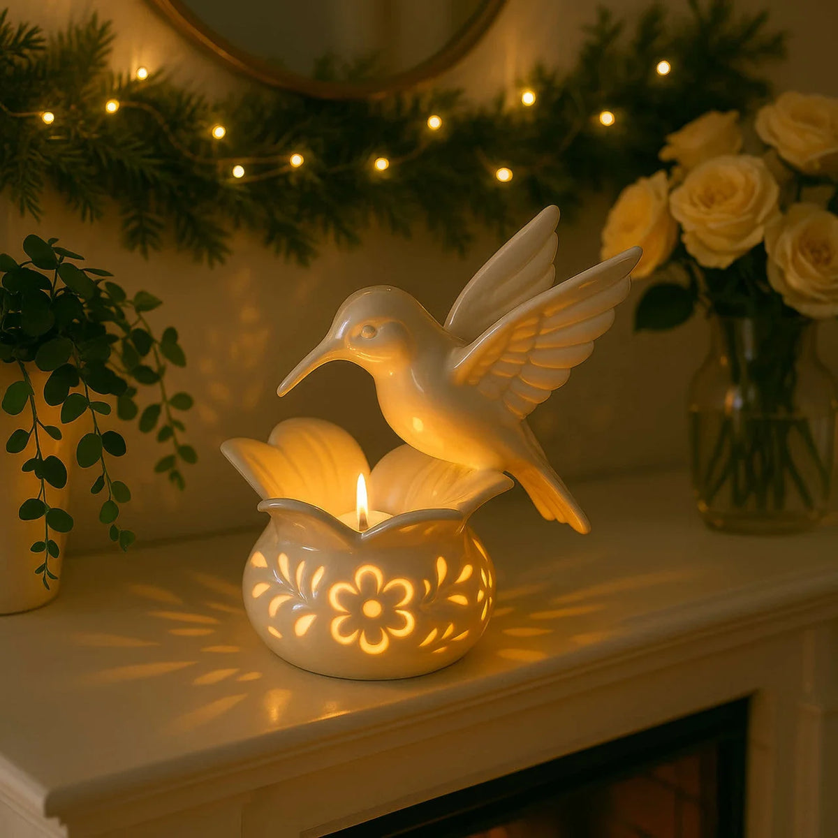 Tealight Candle Holder | Hummingbird Figurine & Compact Tabletop