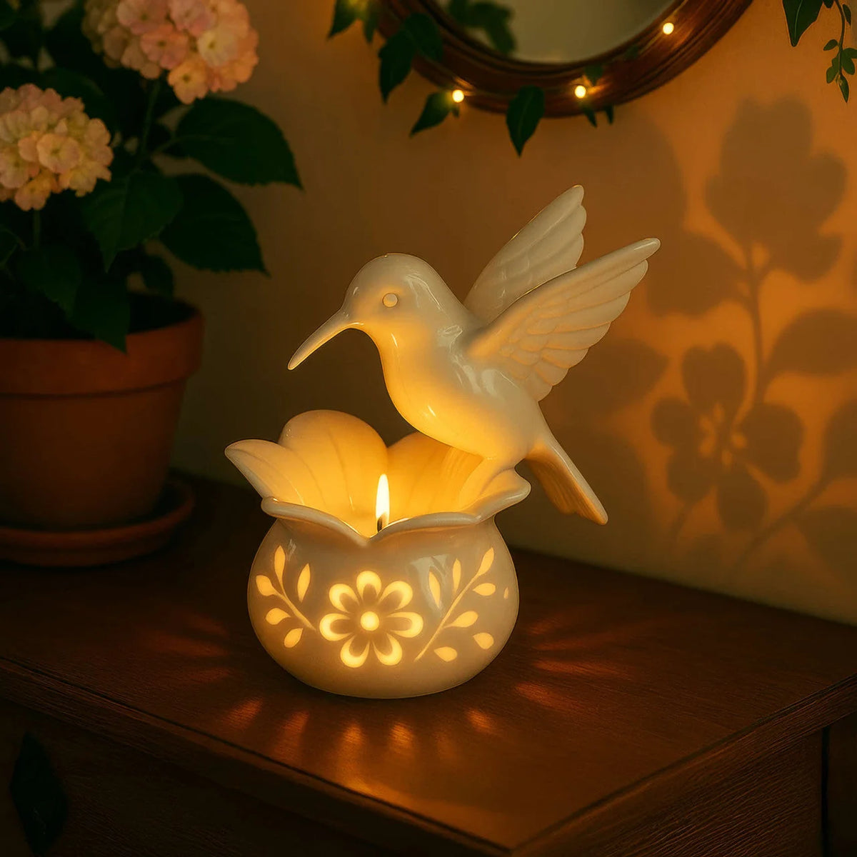 Tealight Candle Holder | Hummingbird Figurine & Compact Tabletop