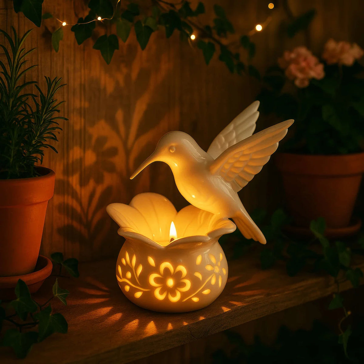 Tealight Candle Holder | Hummingbird Figurine & Compact Tabletop