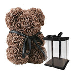 Teddy Bear | Handmade Faux Rose & Satin Bow | 25 cm Tall
