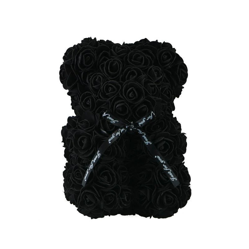 Teddy Bear | Handmade Faux Rose & Satin Bow | 25 cm Tall