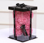 Teddy Bear | Handmade Faux Rose & Satin Bow | 25 cm Tall