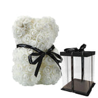 Teddy Bear | Handmade Faux Rose & Satin Bow | 25 cm Tall