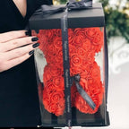 Teddy Bear | Handmade Faux Rose & Satin Bow | 25 cm Tall