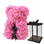 Teddy Bear | Handmade Faux Rose & Satin Bow | 25 cm Tall