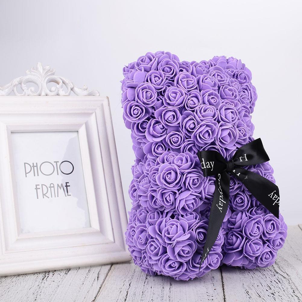 Teddy Bear | Handmade Faux Rose & Satin Bow | 25 cm Tall