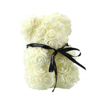 Teddy Bear | Handmade Faux Rose & Satin Bow | 25 cm Tall